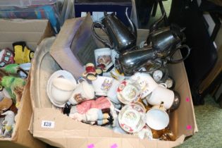 Box of assorted mixed ceramics to include Foley Bone China, 3 Piece Silver plated Tea set etc