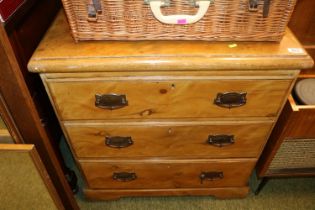 Pine Chest of 3 drawers with metal drop handles