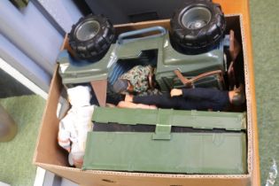 Box of assorted Action Man figures and Vehicles