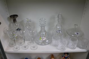 Collection of cut crystal glasses and three decanters to include Royal Brierley etc