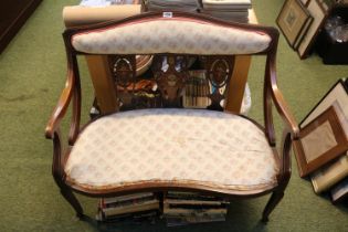 Edwardian Inlaid Sofa with pierced back and upholstered head rest and seat