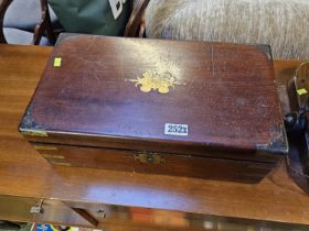 Late 19thC Mahogany Writing slope with brass fittings and fitted interior