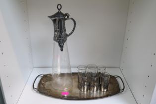 Late 19th century silver plated WMF Art Nouveau foliate design liquor set, makers mark to base.