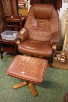 Leatherette upholstered Elbow chair with matching stool