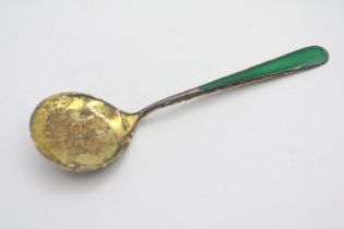 Boxed Sterling Silver green enamelled spoon and a small collection of Silver spoons 115g total