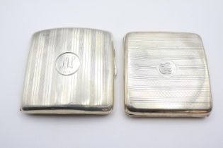Early 20thC Silver Walker & Hall Curved Cigarette Case and a Silver Machined Cigarette Case 220g