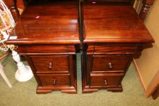 Pair of 20thC Hardwood bedside chests of 3 drawers