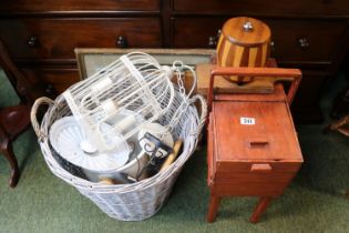 Collection of Bygones to include Cantilever sewing box, Wicker basket with assorted bygones etc