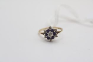 Ladies 9ct Gold Amethyst & Diamond Cluster set ring Size M. 2.3g total weight