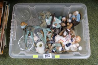 Collection of assorted glassware and pottery to include Japanese figures etc