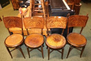 Set of 4 Good quality Thonet Chairs with pierced seats and Art Nouveau decorated backs