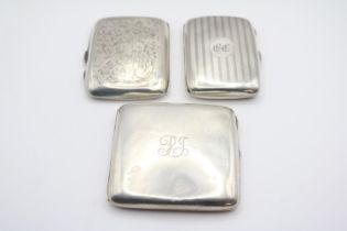 Collection of 3 Silver Machined and engraved Cigarette cases 204g total weight
