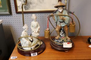 2 Japanese figural table lamps