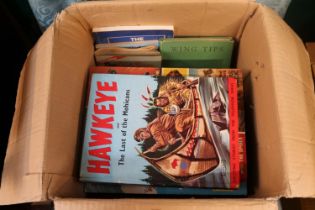 Box of assorted Vintage Children's annuals and ephemera to include Lion, Hawkeye, Hotspur etc
