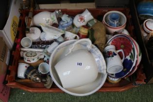 Large Tray of assorted Ceramics, Glassware etc to include Nao, Wedgwood Hunting Scenes clock,
