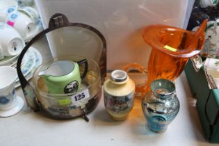 WMF glass lined basket, Murano glass cornucopia vase and assorted ceramics