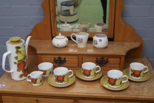 Mid century 1970s J & G Meakin tea set with fruit design decoration.