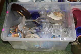 Box of assorted glassware inc Compton & Woodhouse Mugs with certificates