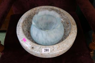 1930s Marbled glass ceiling light and another marbled glass light shade