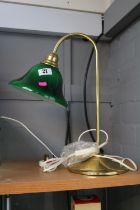 Antique style brass table lamp with green shade