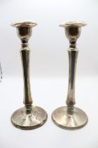 Pair of Silver Candlesticks with wooden bases and plaster filling Birmingham 1915 295g total weight