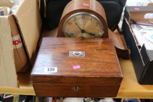 Kendal & Dent of London Mantel clock and a Late 19thC Mother of Pearl inlaid sewing box