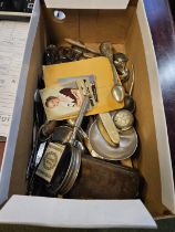 Box of assorted Small Silver plated Flatware and bygones to include Half Sovereign Case etc