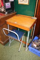 Mid Century Plywood Childs desk with tubular metal supports