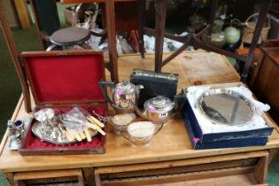 Good Collection of assorted Silver plated Mappin & Webb salver, Edwardian Silver plated 4 piece