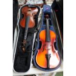 Cased Antoni Debut Violin and a Earlier violin in case