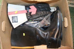 Pair of Vintage Motorcycle Boots, Pair of Gloves by Waddington and 2 Visors