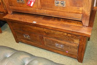 Hardwood Coffee table with two way drawers to base and metal drop handles