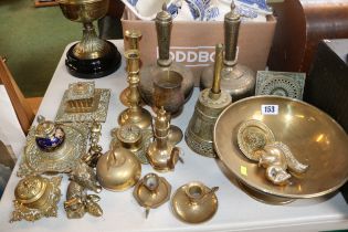 Collection of assorted Brassware inc. Pair of Persian lidded vases, Inkwells etc