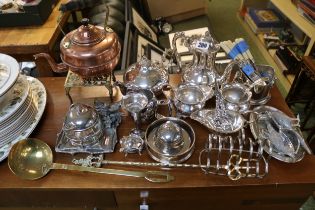 Collection of assorted Silver plated tableware inc. Preserve dish, Copper Kettle etc