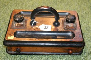 Victorian Desk stand with integral inkwells and ebonised detail