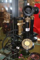 G & C Antique Stick Telephone with brass fittings marked 10A/12052