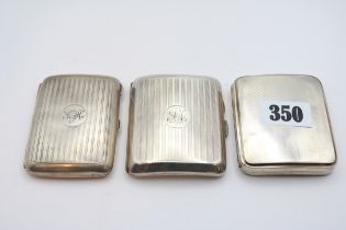 3 Edwardian and later Silver cigarette cases 270g total weight