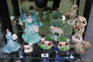 Collection of assorted Staffordshire figures, Coalport Madeleine and Daffodil Ball figurines