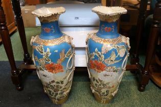 Pair of Large Satsuma Blue ground vases