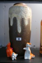 West German lava vase and 2 USSR Foxes of white and orange decoration