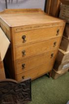 Oak 4 drawers chest with brass drop handles