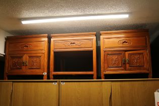 Pair of Chinese Hardwood Bedside cabinets with a matching table with single drawer