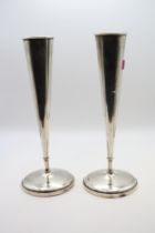 Pair of Weighted Silver conical bud vases with stepped bases Birmingham 1900 379g total weight