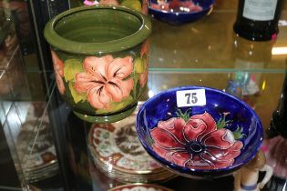 Moorcroft Hibiscus pattern planter and a Poppy pattern Moorcroft bowl