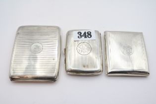 Collection of 3 Edwardian and later Silver Cigarette cases 280g total weight