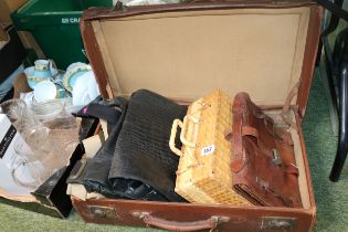 2 Vintage Brown Leather cases and assorted contents