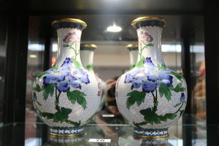 Pair of Good quality Cloisonne floral decorated vases. 24cm in Height