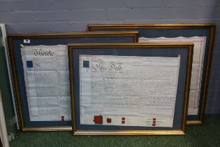 Collection of 3 19thC Indentures and Deeds with wax seals framed and mounted