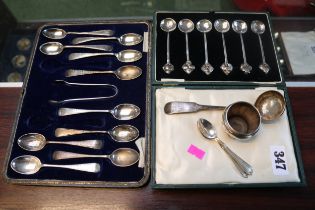 Cased Set of Silver Teaspoons and Sugar tongs and assorted Silverware 270g and a Cased set of Silver