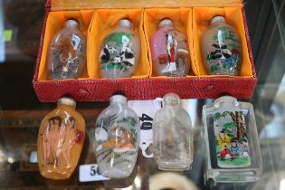 Cased set of Chinese snuff bottles and 4 other Chinese snuff bottles including figural Nudes etc